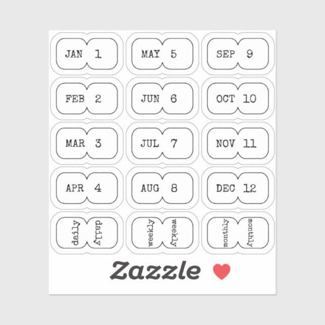 Sticker Mini Monthly Index Divider Tabs White Folded  (Feuille)