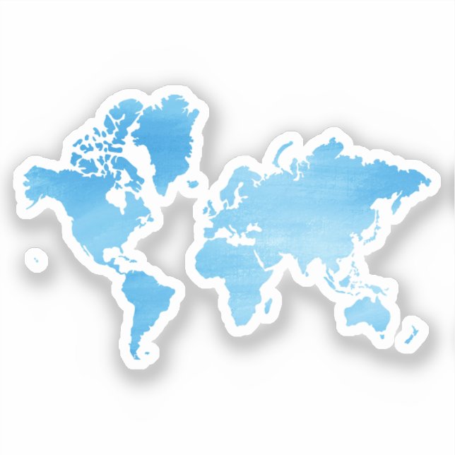 Sticker Minimal Blue World Map Watercolor Art (Recto)