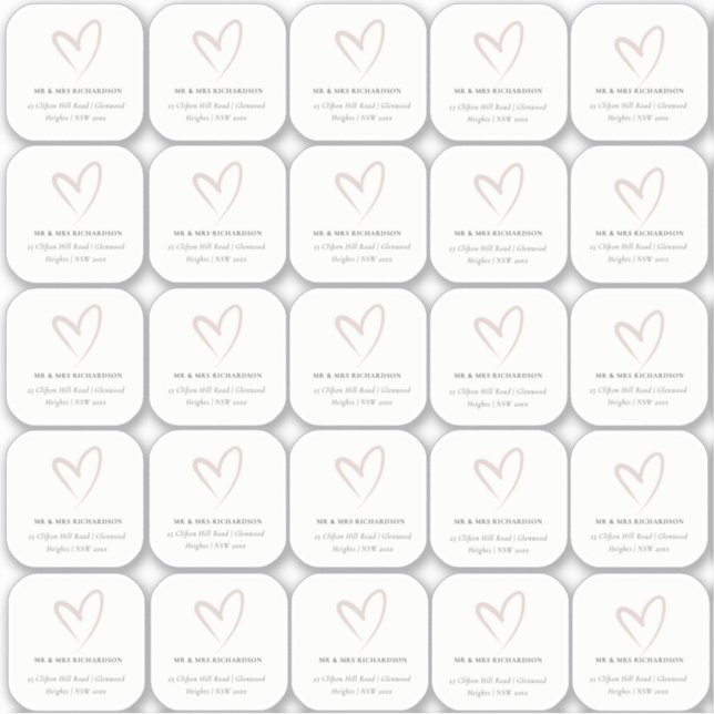 Sticker Minimal Élégant Simple Blush Heart Nom de l'invité (Devant)