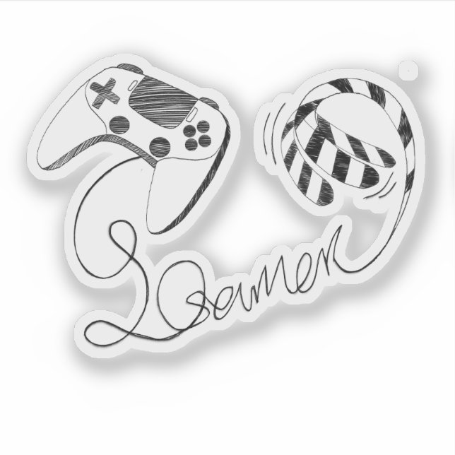Sticker Minimalist Gamer Cat Line Art - Controller Cable  (Devant)