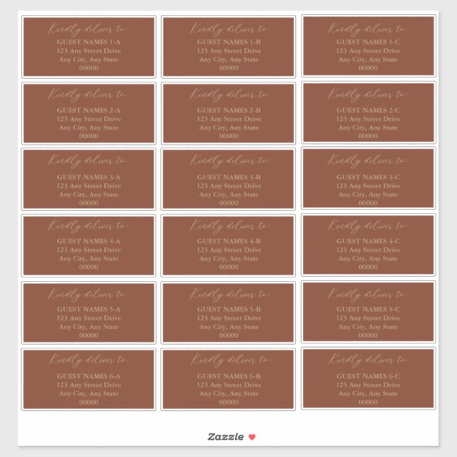 Sticker Minimalist Terracotta Mariage Adresse d'invité (Feuille)