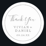 Sticker minimaliste Merci Argent Faveur Mariage<br><div class="desc">Ces autocollants minimalistes en argent pour remercier votre mariage sont parfaits pour une simple réception de mariage. Le design romantique moderne présente une typographie gris argenté et blanc classique associée à une calligraphie rustique mais élégante avec un style vintage lettré à la main. Personnalisable dans n'importe quelle couleur. Gardez le...</div>