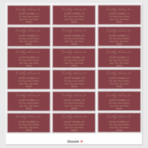 Sticker Minimaliste moderne rouge foncé Mariage Adresse d'