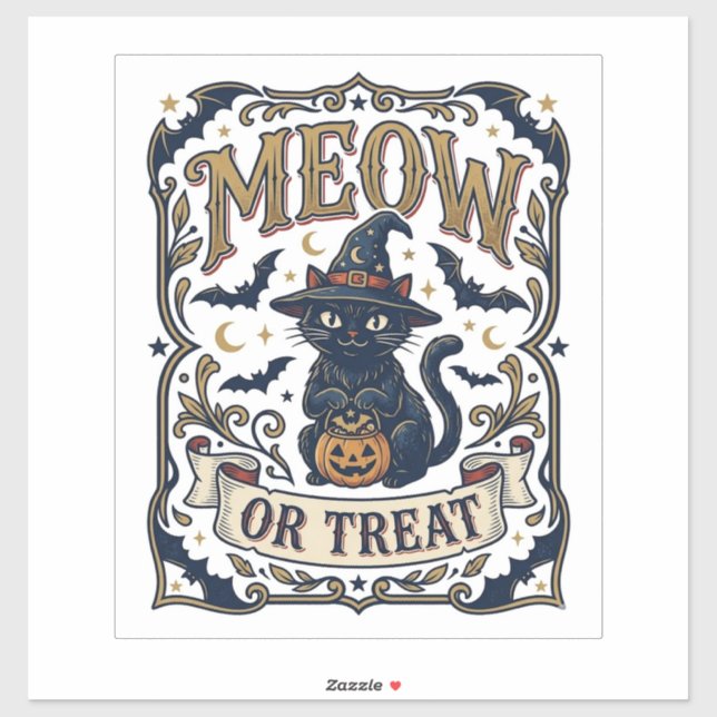 Sticker Minou ou traiter Chat Halloween Chat Fantomatique  (Feuille)