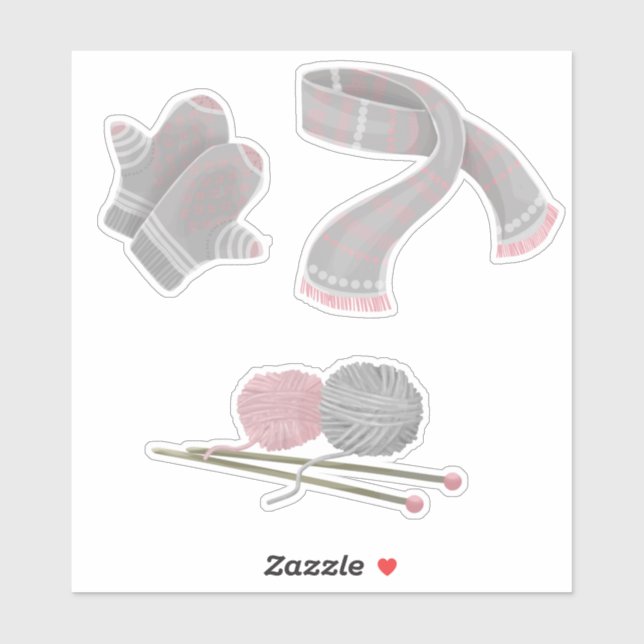 Sticker Mittens foulards aiguilles tricots (Feuille)