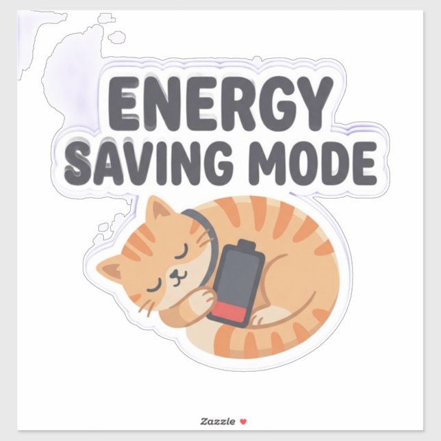 Sticker Mode Économie d'Énergie Chat Endormi Mignon (Feuille)