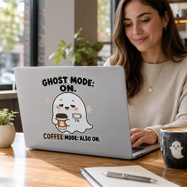 Sticker Mode Fantôme Activé Mode Café Aussi Activé Drôle F (Créateur téléchargé)