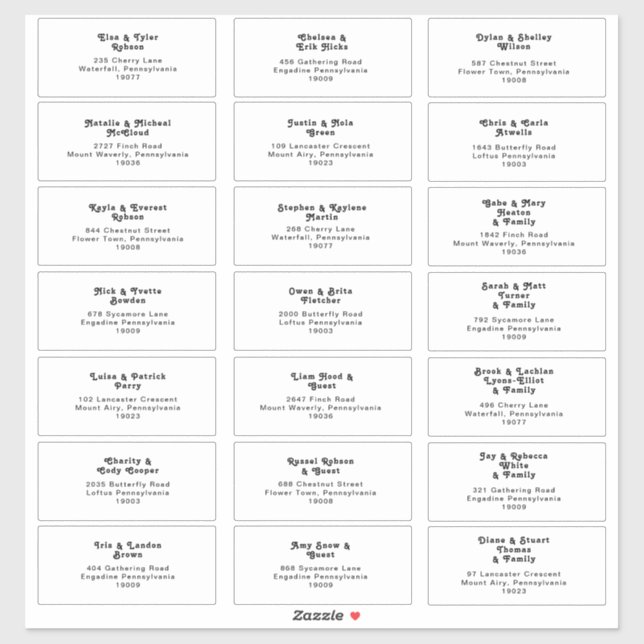 Sticker Modern Retro Letting Mariage Adresse d'hôte (Feuille)