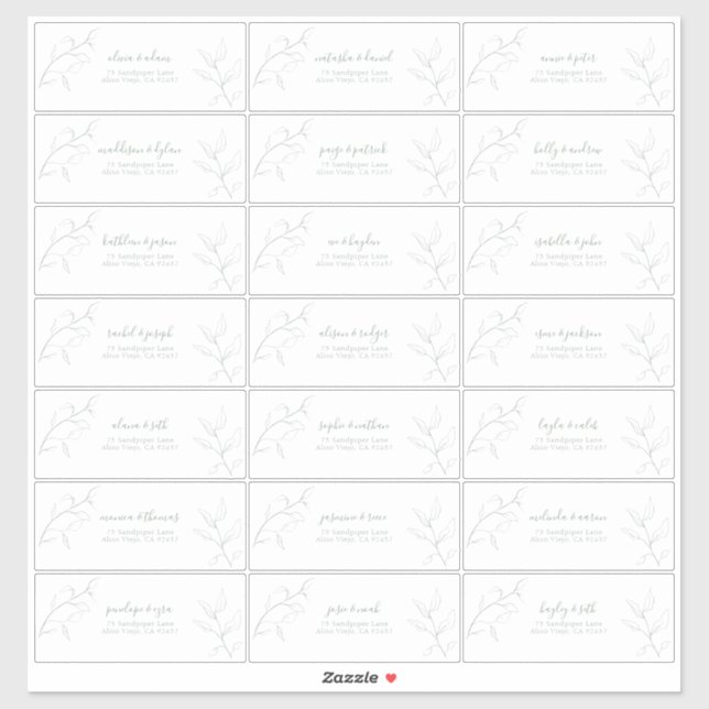 Sticker Modern Sage Green Script Botanique Adresse d'invit (Feuille)