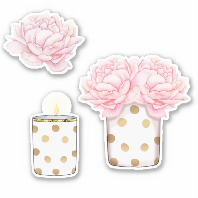 Sticker Moderne Fancy Féminin Mignon Rose Points Dorés Flo (Devant)