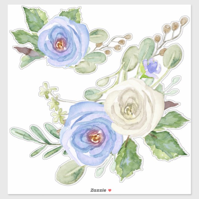 Sticker Moderne jolie aquarelle Ciel bleu Rose Floral (Feuille)