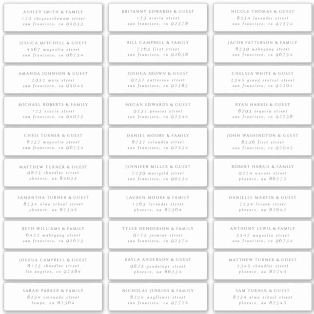 Sticker Moderne minimaliste Élégant Chic Nom d'invité Adre (Devant)