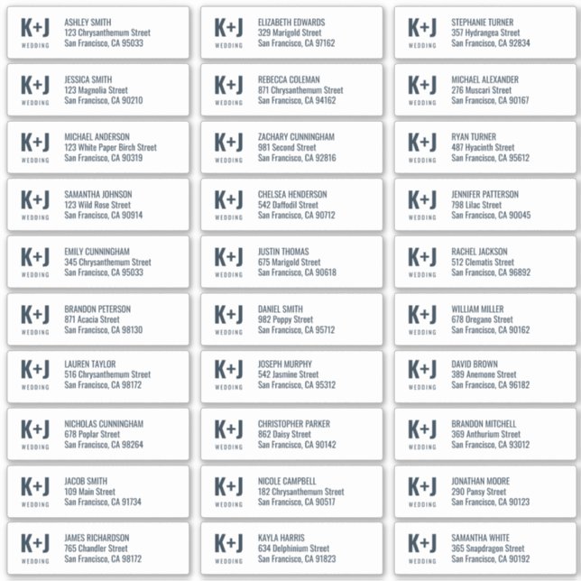 Sticker Moderne + Minimaliste Mariage Nom d'hôte Adresse (Devant)