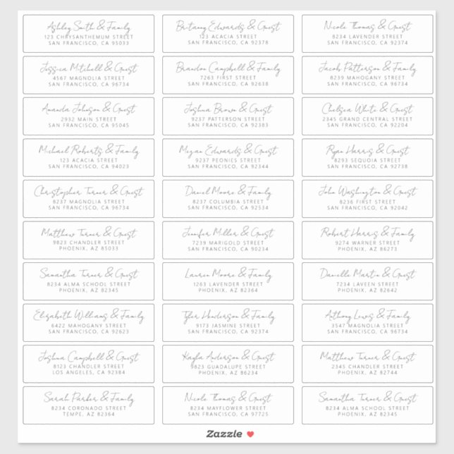 Sticker Moderne Simple Chic Mariage Nom d'hôte Adresse (Feuille)