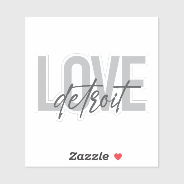 Sticker Moderne, simple, cool, design urbain Amour Detroit (Feuille)
