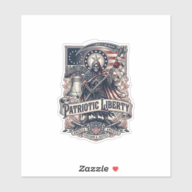 Sticker Moissonneur de Liberté Patriotique Squelette de Pa (Feuille)