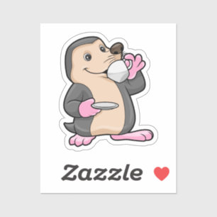 Sticker Mole avec coupe de café et soucoupe