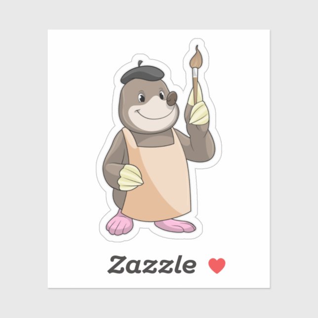 Sticker Mole comme Peintre avec pinceau (Feuille)