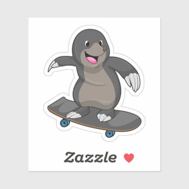 Sticker Mole en skate avec skateboard (Feuille)