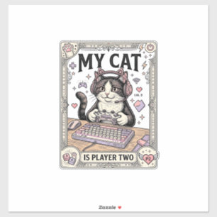 Sticker Mon chat est joueur deux Chat Gamer Tech Vintage V