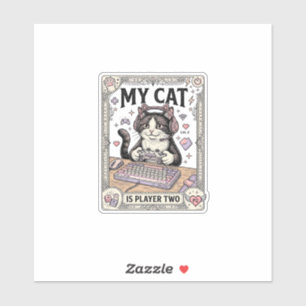 Sticker Mon chat est joueur deux Chat Gamer Tech Vintage V