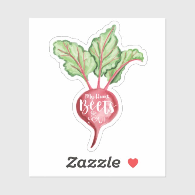 Sticker Mon Coeur Beets Pour Vous, Aquarelle Veggie Beet (Feuille)