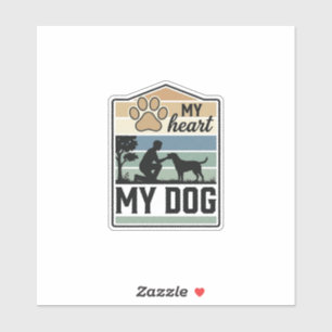 Sticker Mon cœur Mon chien Gravure vintage Design pour ama