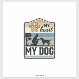 Sticker Mon cœur Mon chien Gravure vintage Design pour ama