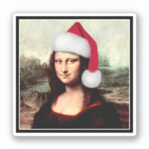 Sticker Mona Lisa Chapeau de Père Noël Noël