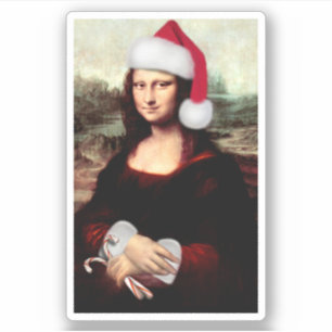 Sticker Mona Lisa Chapeau de Père Noël Noël