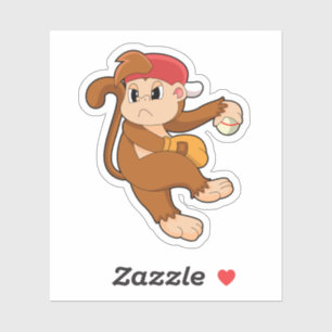 Sticker Monkey at baseball with baseball glove