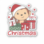 Sticker Monkey Christma<br><div class="desc">Merry Christmas. Le Monkey at Christmas a Christmas greeting. Funny animals with toxits for the holidays. A sweet Christmas greeting. Monkeys are cute animals et perfect pour Christmas.</div>