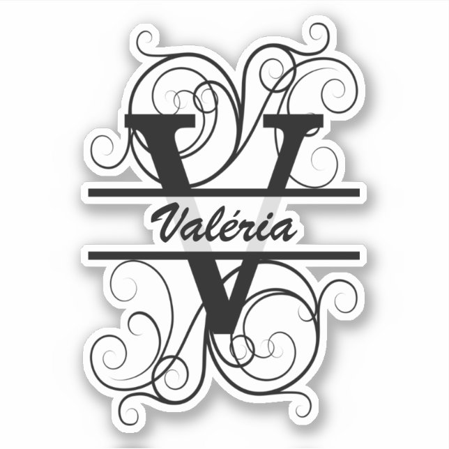 Sticker Monogram letter with swirls ; space for your name (Devant)