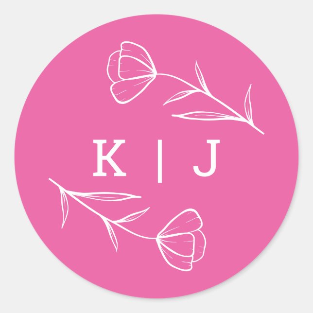 Sticker Monogram Mariage fleur sauvage en rose (Devant)