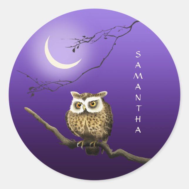 Sticker Monogram Owl Night Moonlight Bleu foncé (Devant)