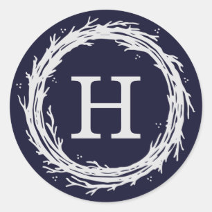 Sticker Monogram Wreath Holiday Étiquettes