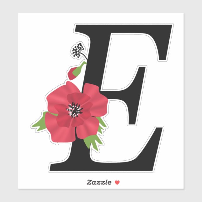 Sticker monogramme, alphabet, lettre E, monogramme floral (Feuille)