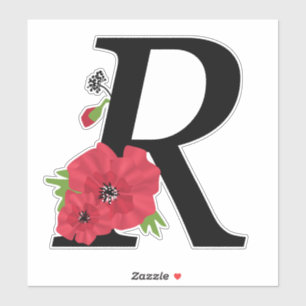 Sticker monogramme, alphabet, lettre R, monogramme floral,