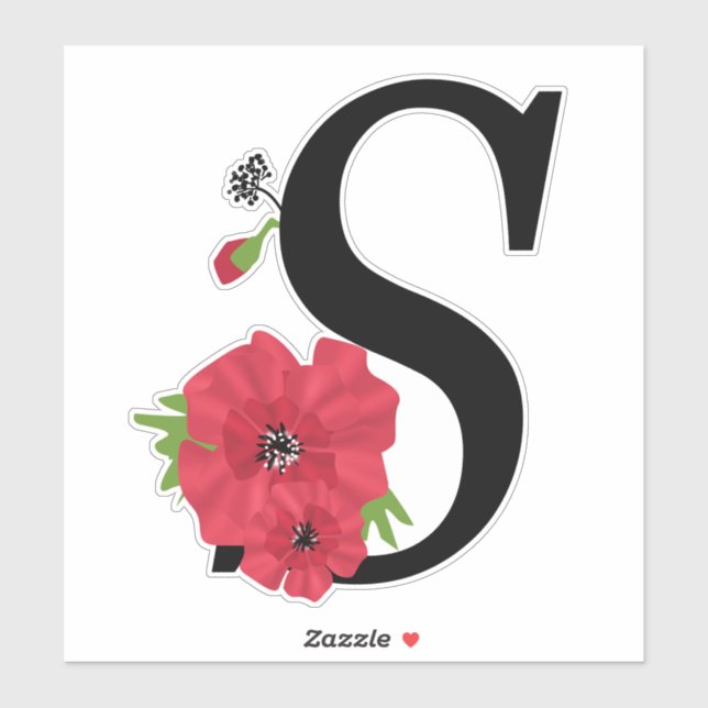 Sticker monogramme, alphabet, lettre S, monogramme floral (Feuille)