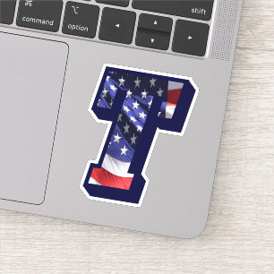 Sticker Monogramme American Flag LETTRE T INITIAL USA