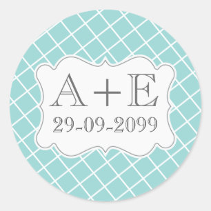 Sticker Monogramme Aqua Cross Hatch Vintage Weddin