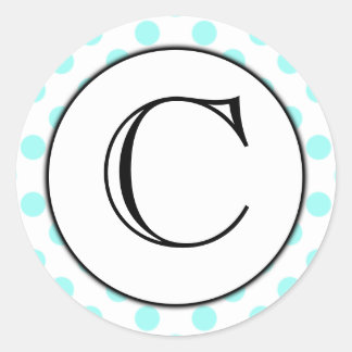 Sticker monogramme Aqua et White Polka Dot