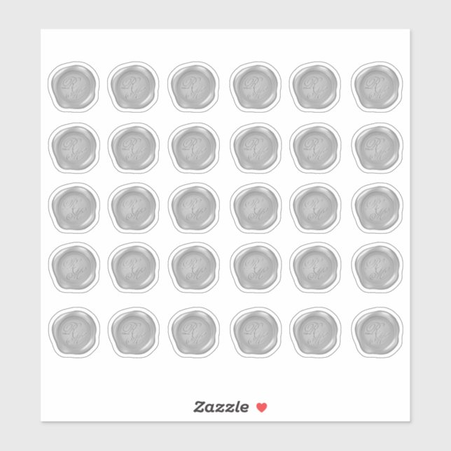 Sticker Monogramme Argent Faux Cire Sceau (Feuille)