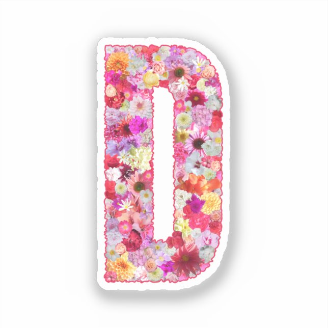 Sticker Monogramme botanique rose - Lettre florale D initi (Recto)