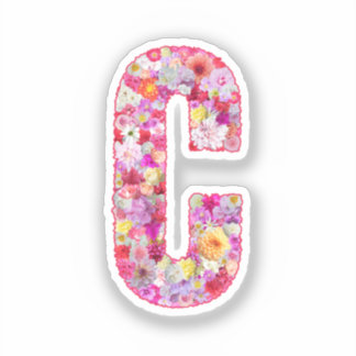 Sticker Monogramme botanique rose lettre florale initiale 