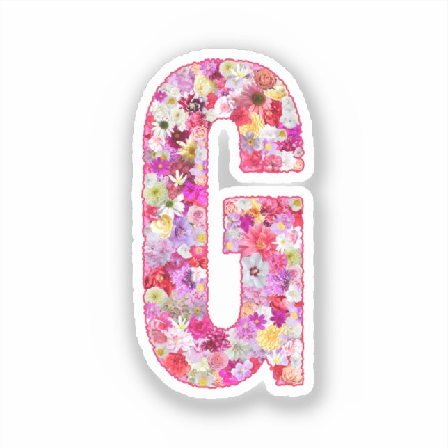 Sticker Monogramme botanique rose lettre florale initiale  (Recto)