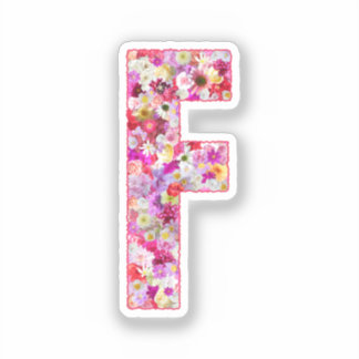 Sticker Monogramme botanique rose lettre initiale F floral