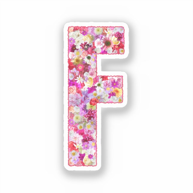 Sticker Monogramme botanique rose lettre initiale F floral (Recto)