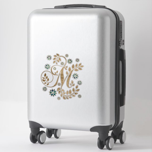 Sticker Monogramme de calligraphie dorée de luxe avec lett (Sur valise)