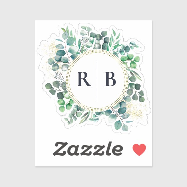 Sticker Monogramme de couple de verdure botanique d'eucaly (Feuille)